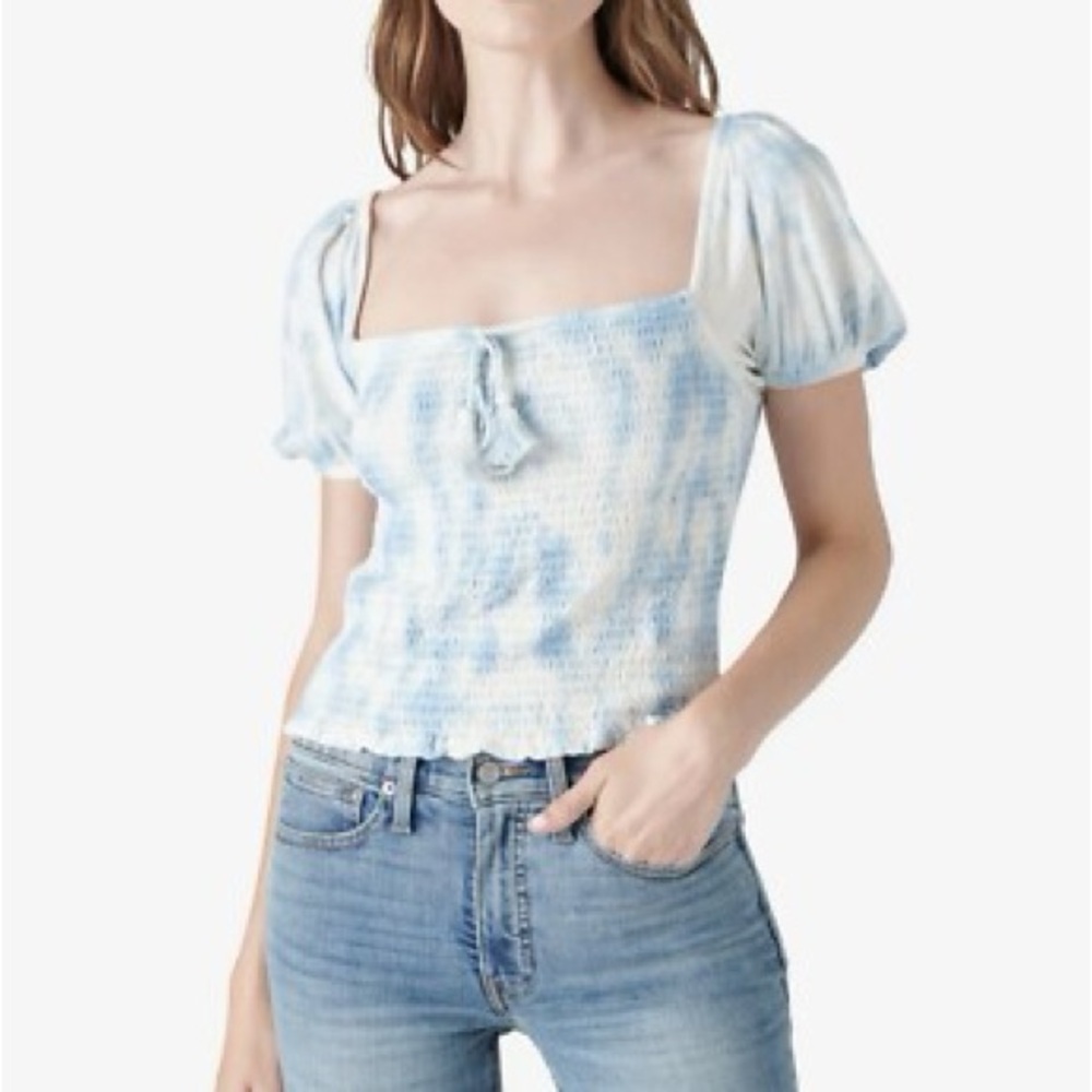 NWOT Lucky Brand Blue Tie-Dye Smocked Women's Top